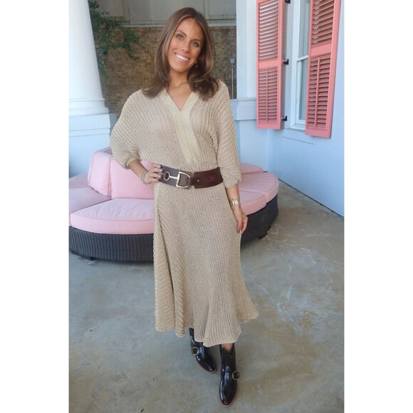 Alexis Heida Dress in Gold Natural XSmall New Womens Long Knit Sweater Maxi - Picture 15 of 15